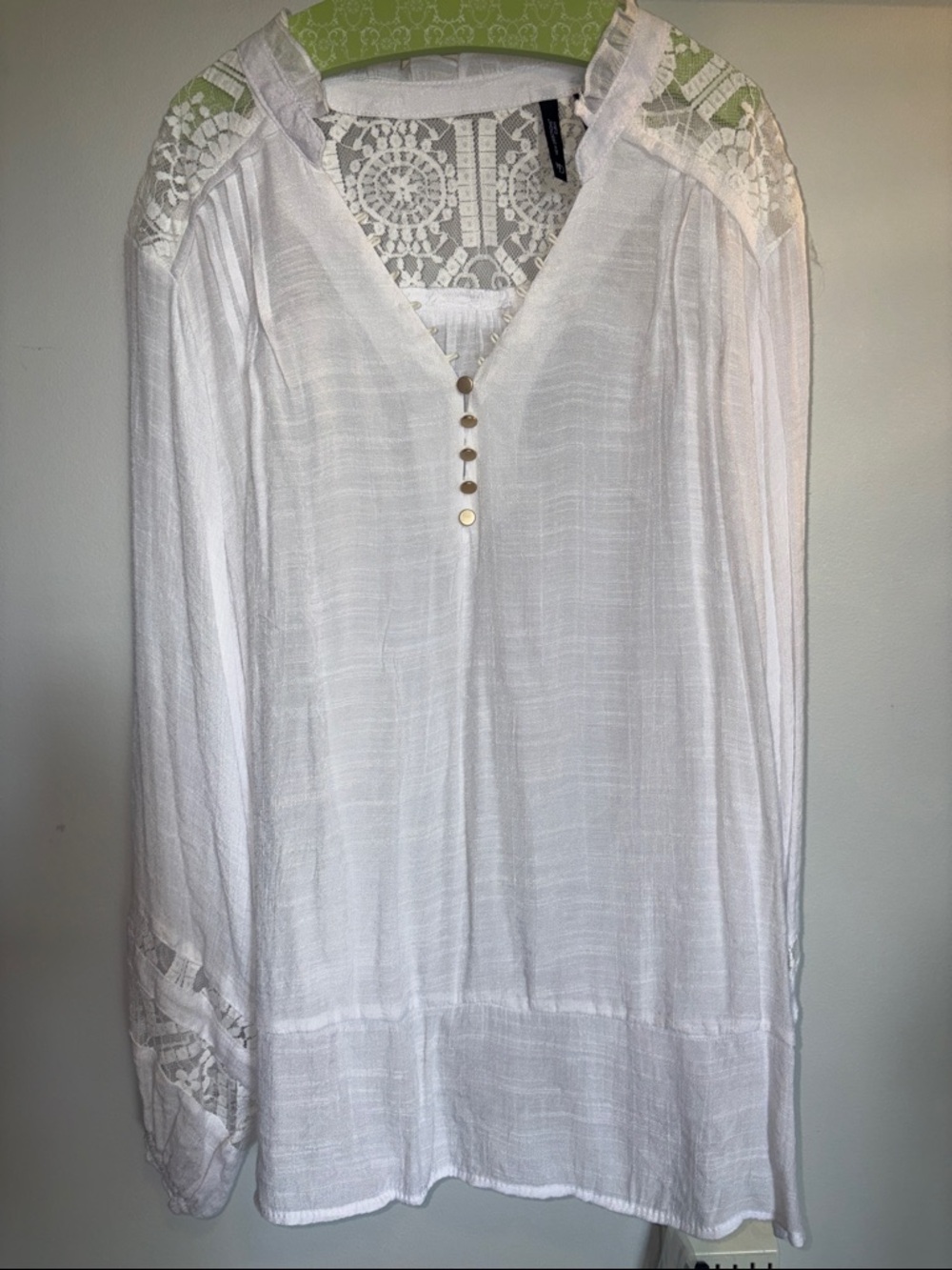 new directions White Lace-Trim V-Neck Tunic Blouse